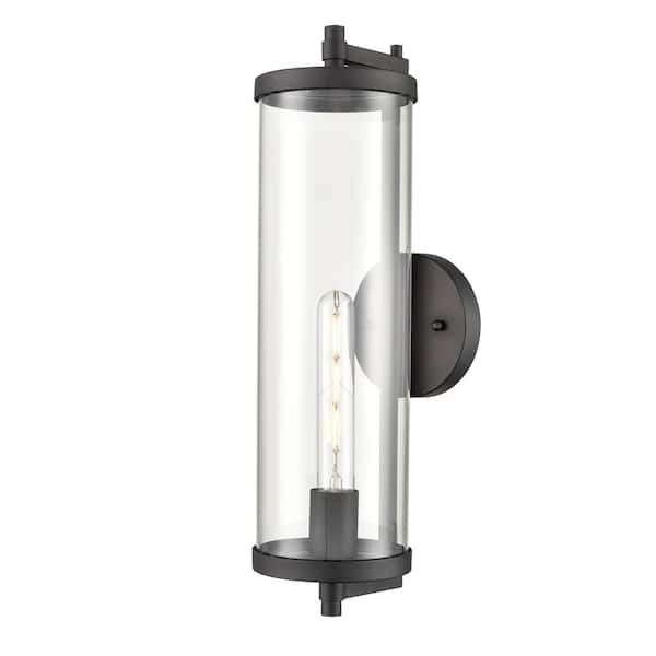 Millennium Lighting Beckham 18 in. 1-Light Textured Black Transitional Outdoor Hardwired Wall Sconce with Clear Glass