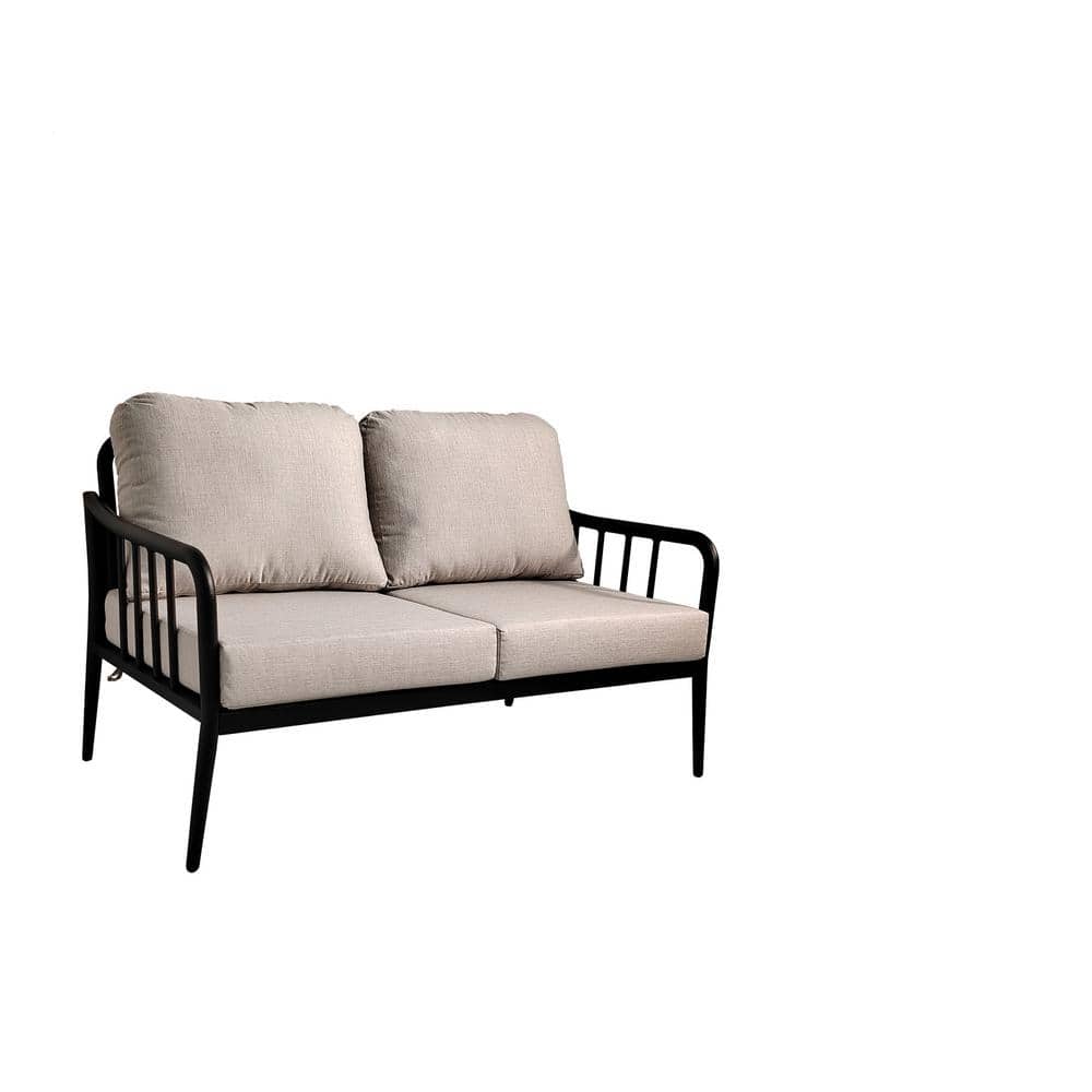 2-Piece Aluminum Patio Conversation Set, Modern Loveseat Sofa Chat Set with