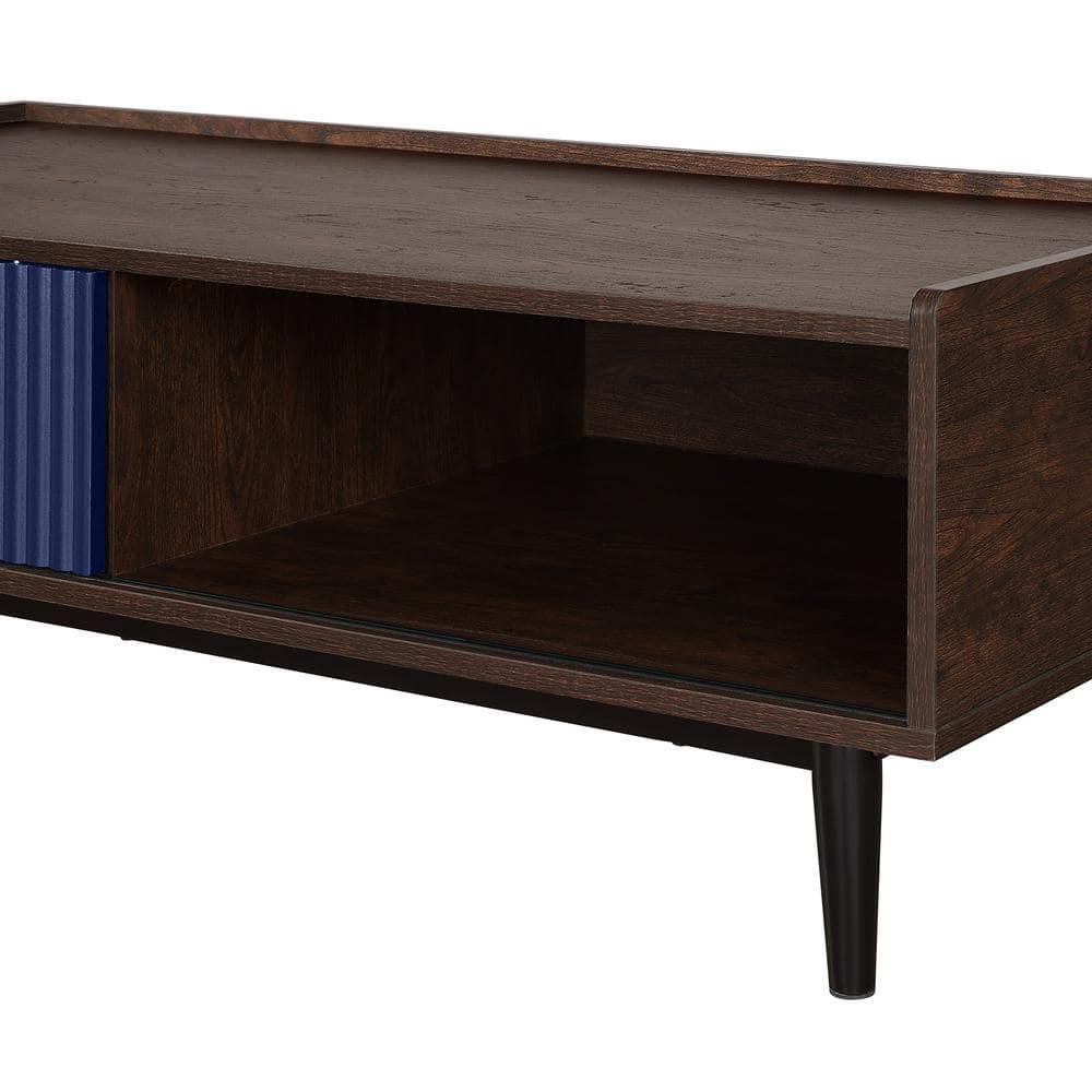 Duane Dark Brown and Navy Blue Wood and Metal Coffee Table with Storage