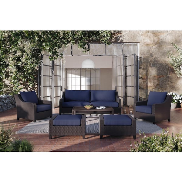 NEW CLASSIC HOME FURNISHINGS New Classic Furniture Skye 6-Piece Wicker Patio Conversation Set with Blue Cushions