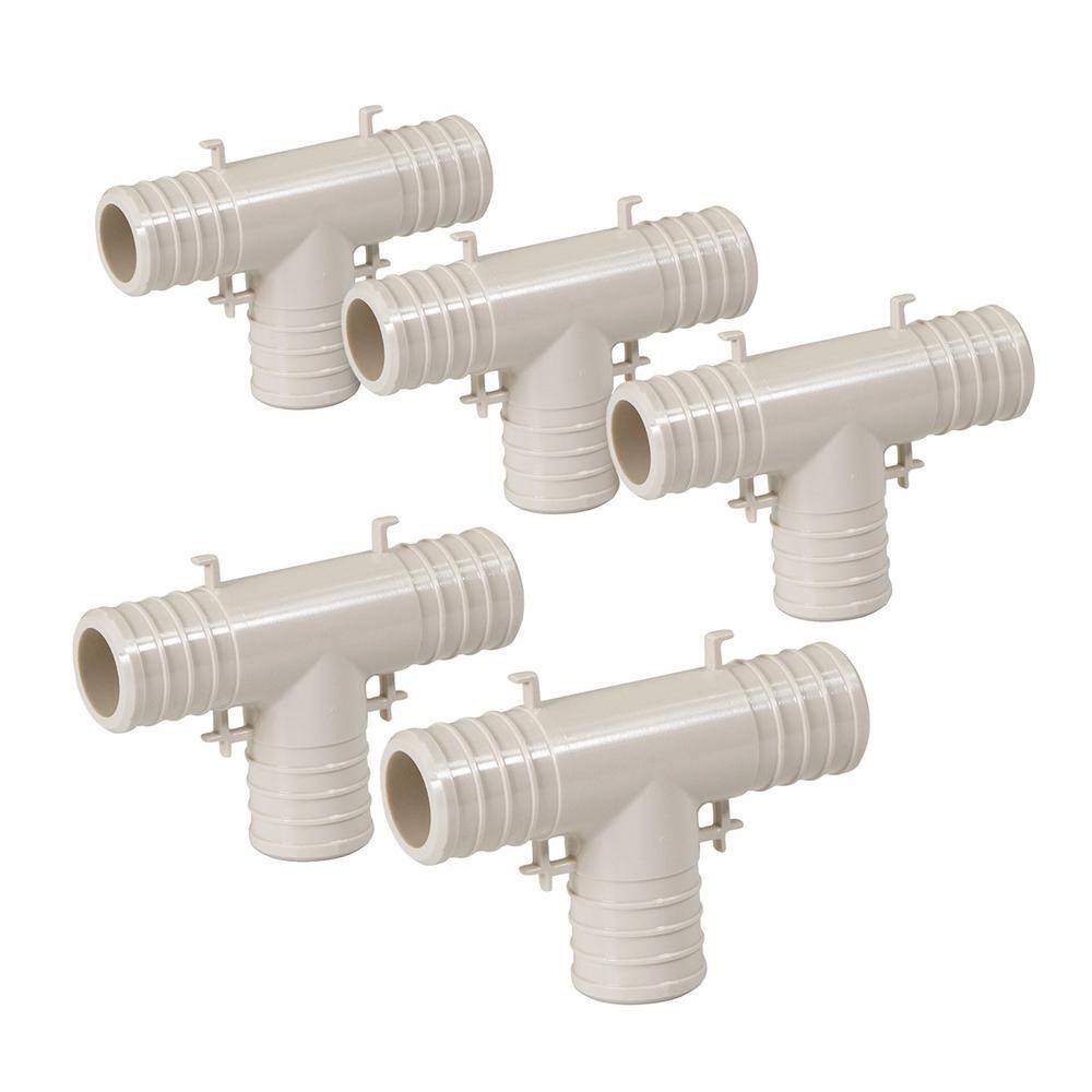 PLUMBFLEX 1 in. Plastic PEX Poly Alloy Tee Barb Pipe Fitting 5 Pack 0100PPTE 5 The Home Depot