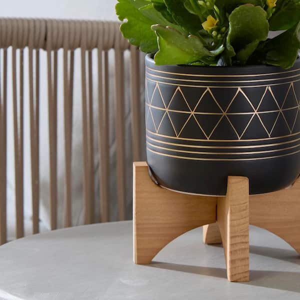 Flora Bunda 5 in. Newark Small Black/Gold Geo Ceramic Flora Bunda 5 in. Newark Small Black/Gold Geo Ceramic