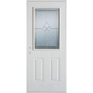 36 in. x 80 in. Geometric Zinc 1/2 Lite 2-Panel Painted White Right-Hand Inswing Steel Prehung Front Door