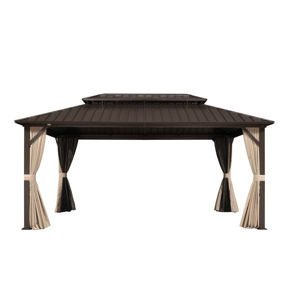 10 ft. x 16 ft. Bronze Aluminum Outdoor Hardtop Gazebo Metal Frame Galvanized Double Roof with Curtains and Nettings price history on PriceWatchPro