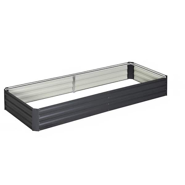 Oyezvary 95 in. Gray Galvanized Steel Rectangular Outdoor Planter Raised Beds for Growing Vegetables, Flowers, Herbs, Succulents