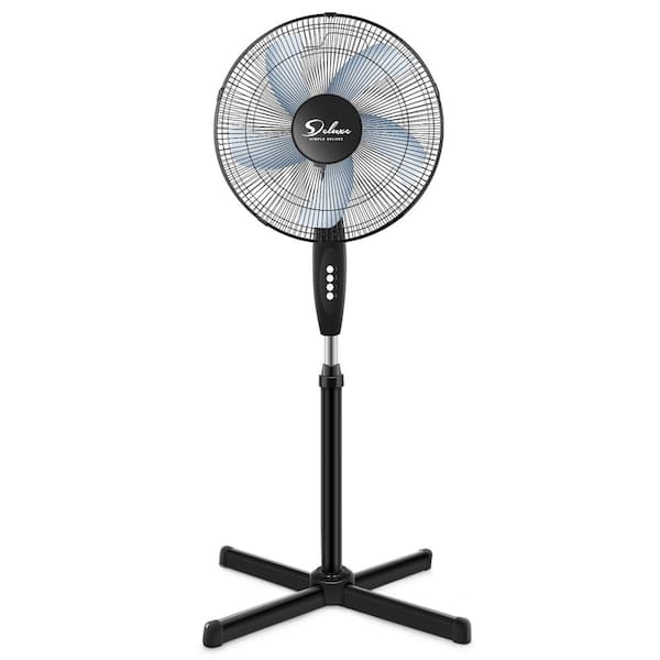 16 in. 3 Fan Speeds Floor Fan in Black with Adjustable Height