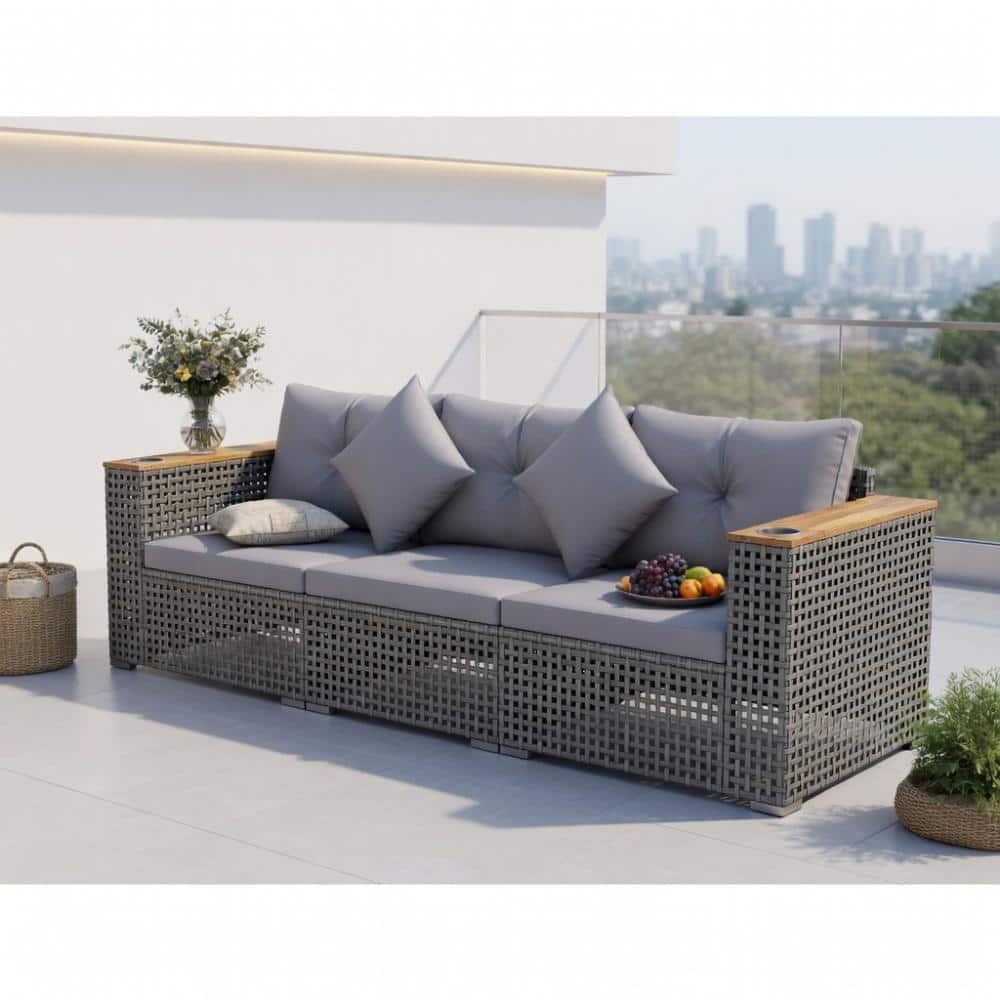 L-Shaped Modular Wicker Sectional, Gray PE Rattan with Beige/Gray/Navy Cushions for Garden Deck price history on PriceWatchPro