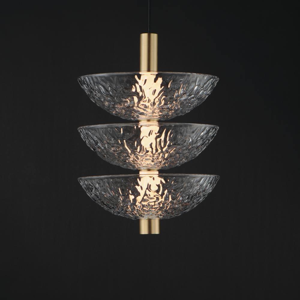 Satin Brass 3-Light LED Pendant with Textured Glass Shades