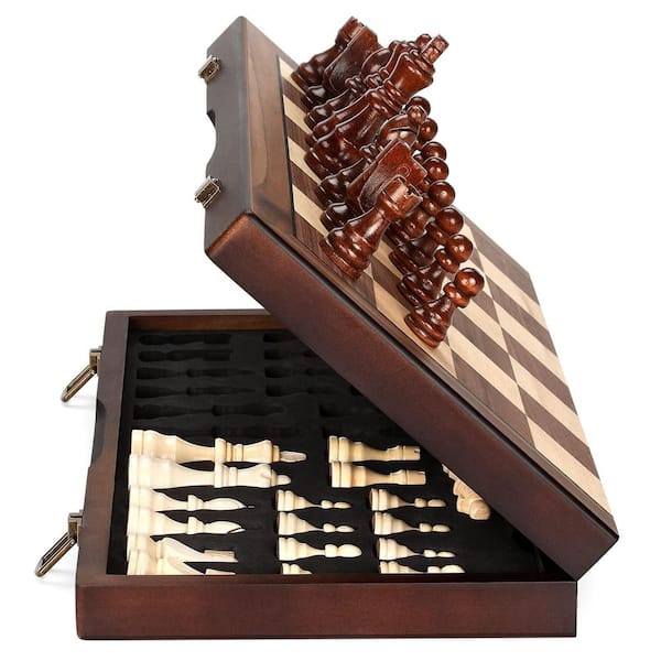 Angel Sar 15 in. Magnetic Wooden Chess Board Set with Manual, Folding Portable Travel Unique Chess Game for Adults and Kids