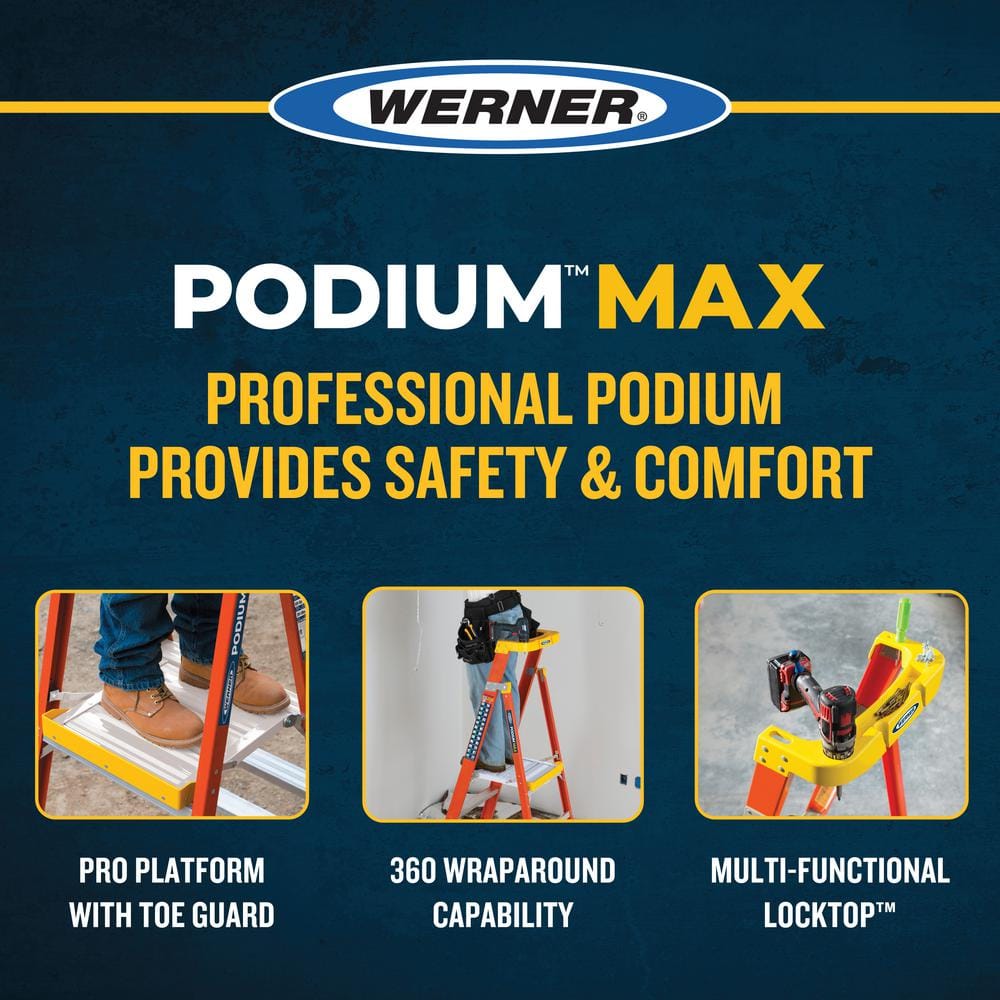 10ft Orange Fiberglass Podium Ladder with Guardrail