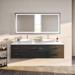 Totti Wave 60 in. W x 16 in. D x 22 in. H Double Bathroom Vanity in Espresso with White Glassos Top with White Sinks