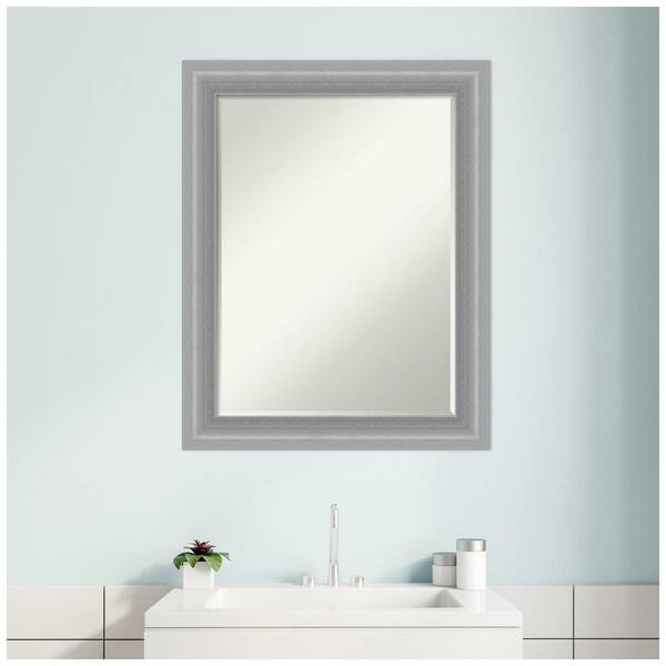 Amanti Art Peak Polished Nickel Narrow Petite Bevel Bathroom Wall Mirror 28.5 x 22.5 in.