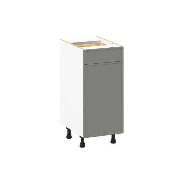 Fairview 15 in. W x 21 in. D x 34.5 in. H Assembled Slim Shaker Bath Base Kitchen Cabinet in Moss Green with 1-Drawer