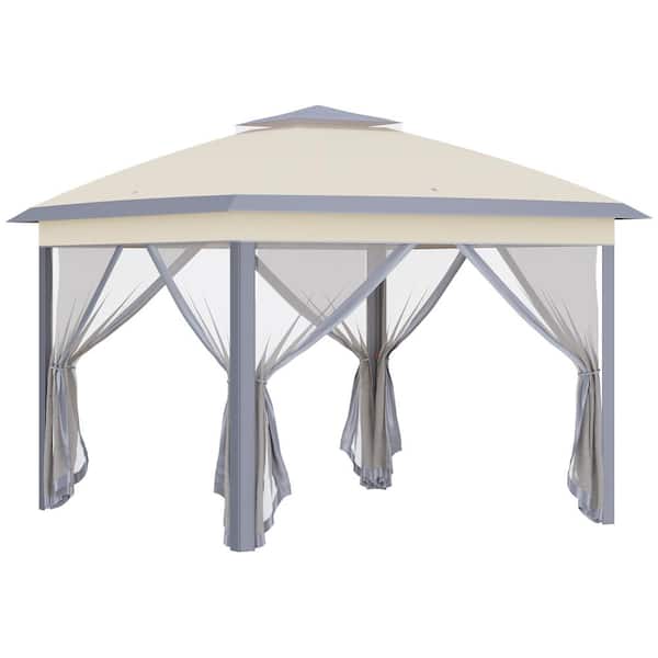 Unbranded Beige 11 ft. x 11 ft. Pop Up Instant Canopy Tent with Netting and Carry Bag, Gazebo with Shade for Outdoor, Garden Patio