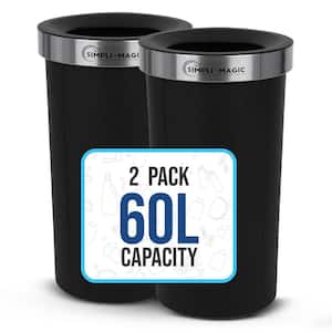 16 Gal. Round Open Top Commercial Trash Can for Office, Kitchen and Workspace, Black (2-Pack)