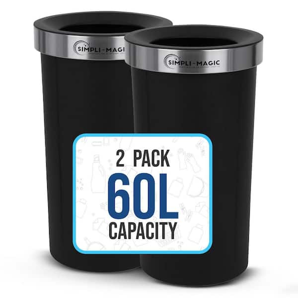 16 Gal. Round Open Top Commercial Trash Can for Office, Kitchen and Workspace, Black (2-Pack)