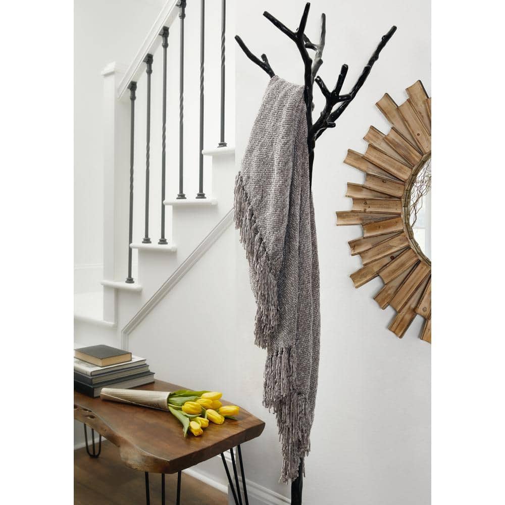 Ashley Tamish 60''x50'' Gray Woven Throw with Knotted Fringe
