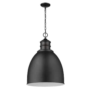 Colby 1-Light Matte Black Pendant With White Interior Metal Shade