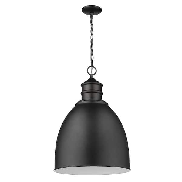 Acclaim Lighting Colby 1-Light Matte Black Pendant With White Interior Metal Shade