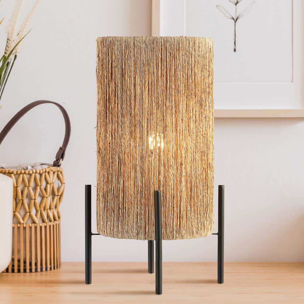 Kai 16.5" Black Metal Frame Rattan LED Table Lamp