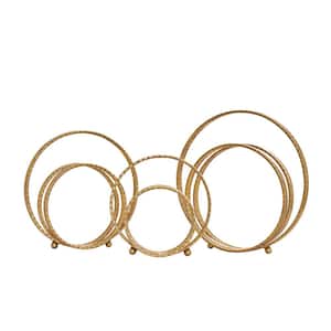 Gold Metal Layered Ring Geometric Sculpture with Small Ball Feet (Set of 3)