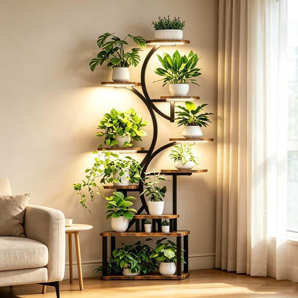 フラワースタンド 10-Tier Wood Plant Stand (24 in. H W x 69 in. H) Corner Plant Rack