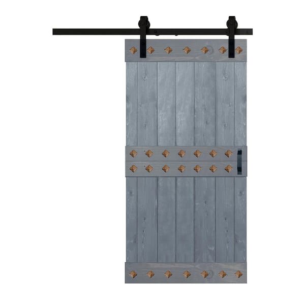 ISLIFE Mid-Century Style 42 in. x 84 in. Dark Gray Solid Wood Sliding Barn Door with Hardware Kit - Assembly Needed