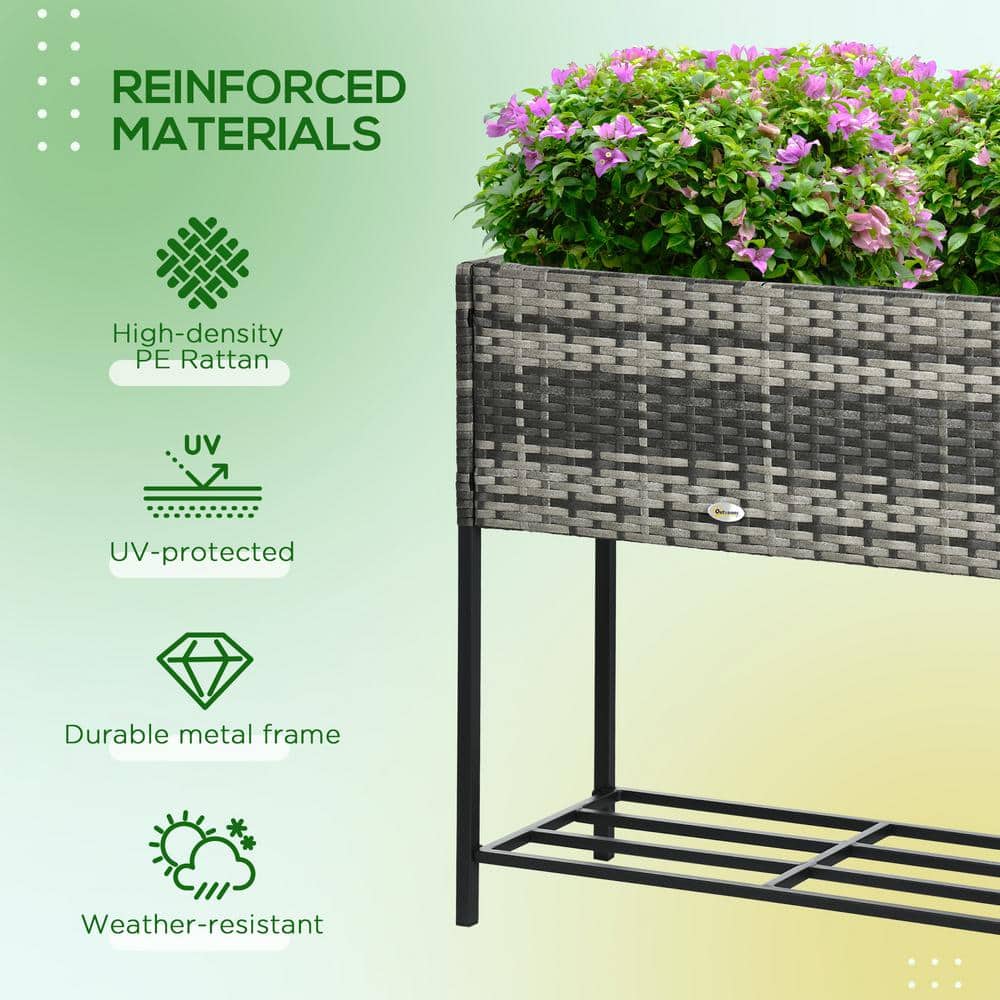 Gray Elevated Rattan Wicker Garden Bed with Metal Frame