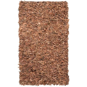 Leather Shag Brown Doormat 3 ft. x 5 ft. Solid Area Rug