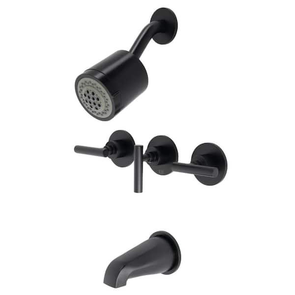 Kingston Brass Manhattan Triple Handle 2-Spray Tub and Shower Faucet 2 GPM with Corrosion Resistant in. Matte Black