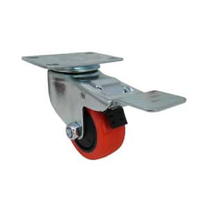 4 in. Red Polyurethane and Steel Swivel Plate Caster with Locking Brake and 250 lb. Load Rating