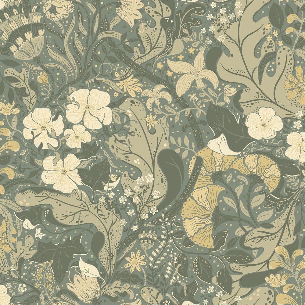 Elise Sea Green Nouveau Gardens Paper Matte Non-Pasted Wallpaper Roll price history on PriceWatchPro
