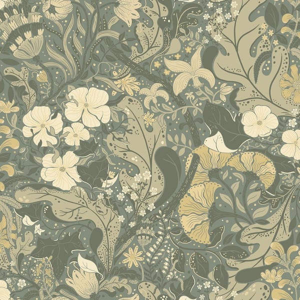 A-Street Prints Elise Sea Green Nouveau Gardens Paper Matte Non-Pasted Wallpaper Roll