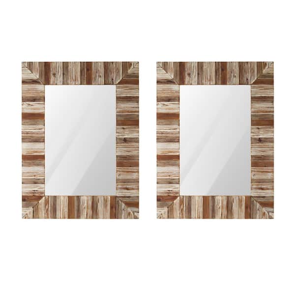 Glitzhome 39.76 in. W x 29.92 in. H Farmhouse Rectangle Wooden Frame Wall Accent Mirror (Set of 2)