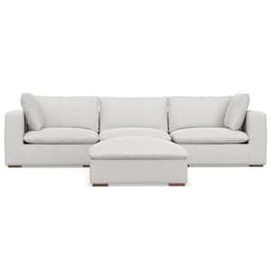 Jasmine 124.6 in. Straight Arm Velvety Chenille Performance Fabric Rectangle Modular Sofa and Ottoman Set in. Cloud Grey