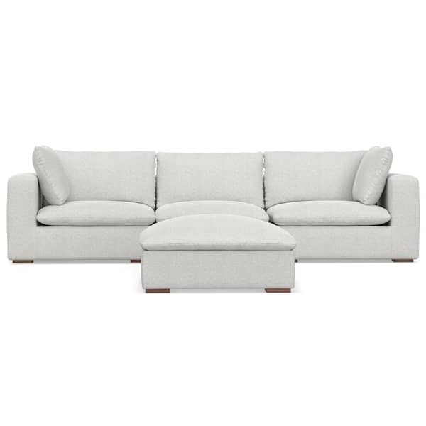 Simpli Home Jasmine 3-Seater Modular Sofa and Ottoman Set in Velvety Chenille Performance Fabric