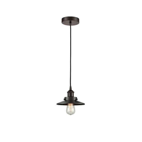 Railroad 100-Watt 1-Light Oil Rubbed Bronze Standard Mini Pendant Light with Metal Shade