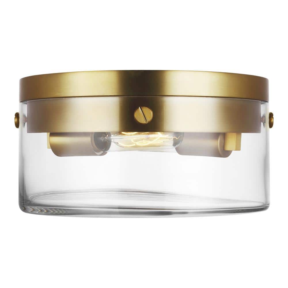 Garrett Medium 11.375 in. 2-Light Burnished Brass Flush Mount with Clear Glass Shade price history on PriceWatchPro