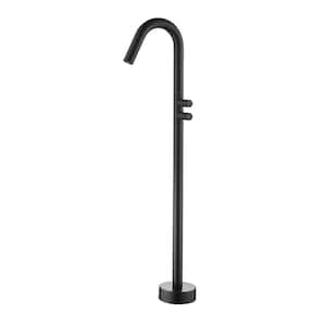 2-Handle Floor Mount Freestanding Tub Faucet with Water Supply Hoses in. Matte Black