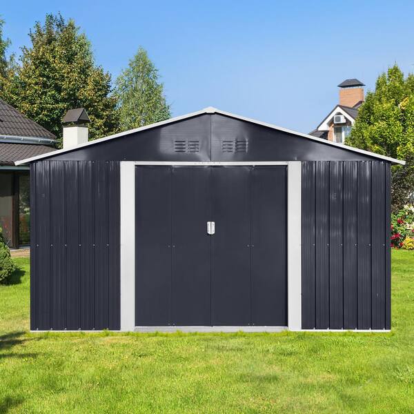 Zeus & Ruta 11.2 ft. W x 10.6 ft. D Coal Grey Metal Outdoor