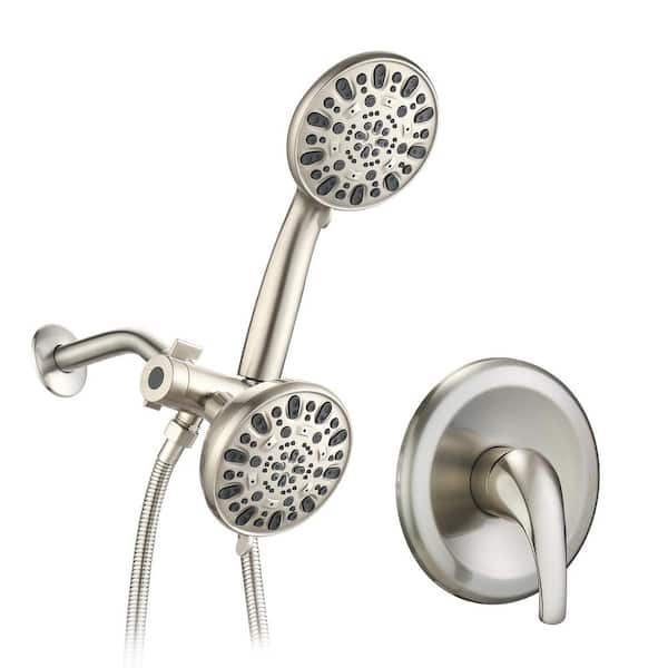 YASINU 7-Spray Round High Pressure Multifunction Deluxe Wall Bar Shower Kit with Hand Shower in Brushed Nickel (Valve Included)