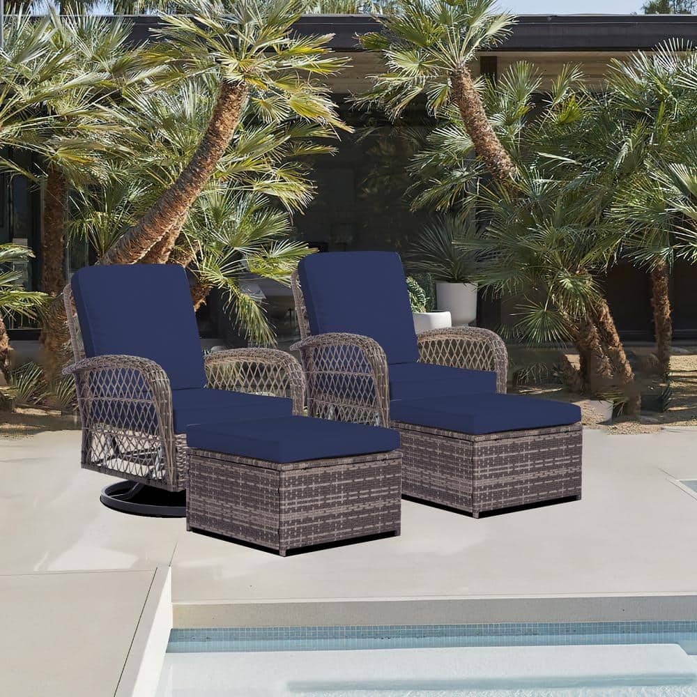 JEAREY 4-Piece Navy Patio Wicker Bistro Furniture Set with 2 Cushioned ...