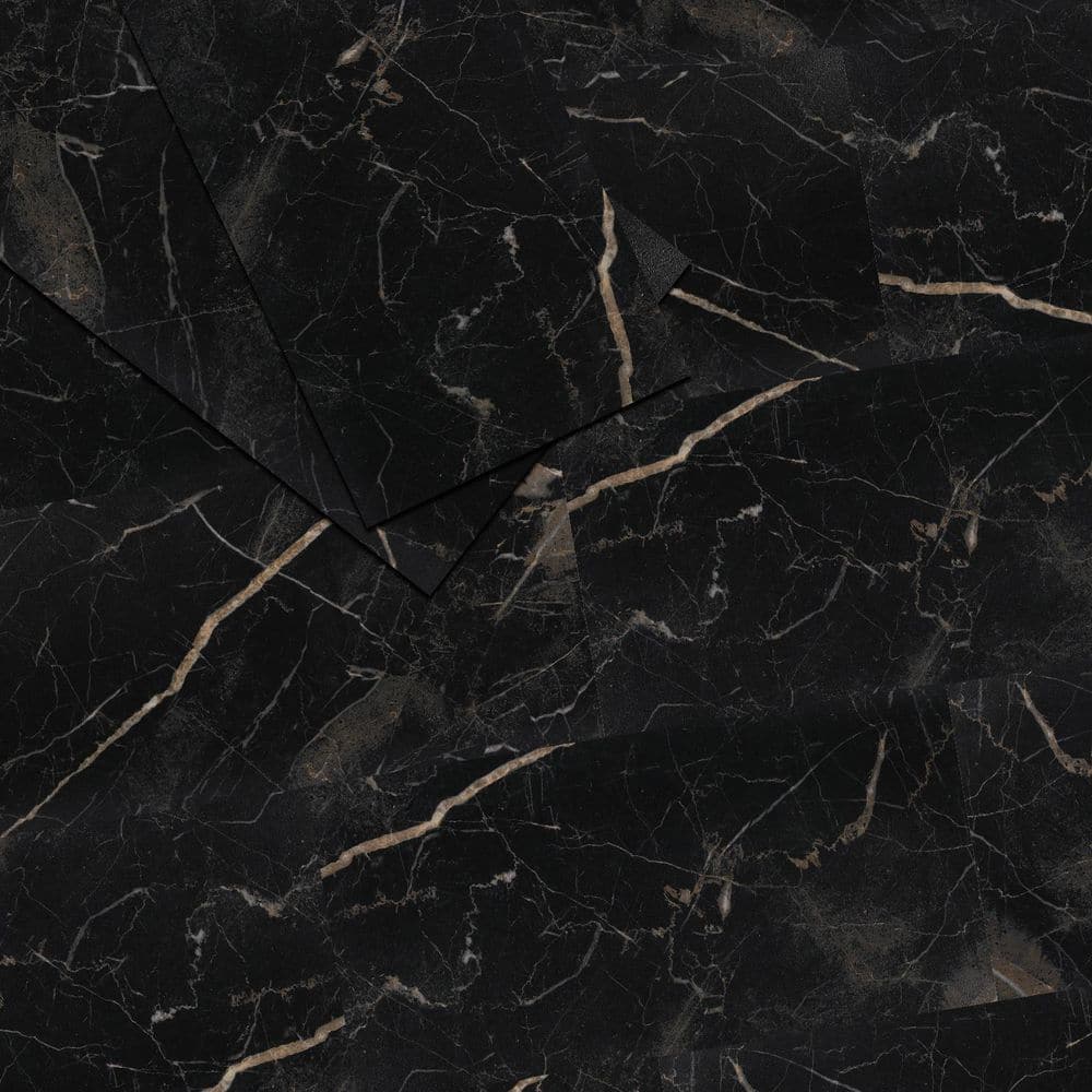 6 MIL x 12 in. W x 24 in. L Peel and Stick Water Resistant Vinyl Tile Flooring, Black Marble (60 sq. ft. /case) price history on PriceWatchPro