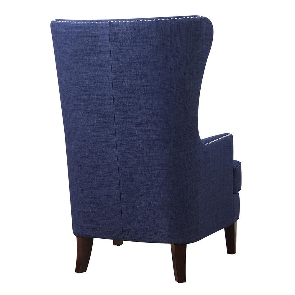 Transitional Flared Back Blue Wood Accent Chair