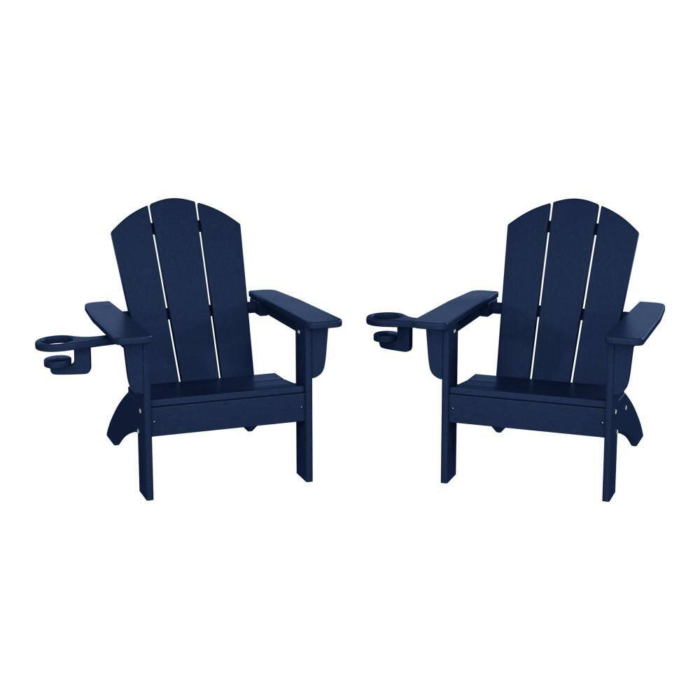 Children's Laguna Outdoor Patio Set of 2 All Weather Kids Poly Plastic Navy Blue Adirondack Chairs w/ Cup Holders price history on PriceWatchPro