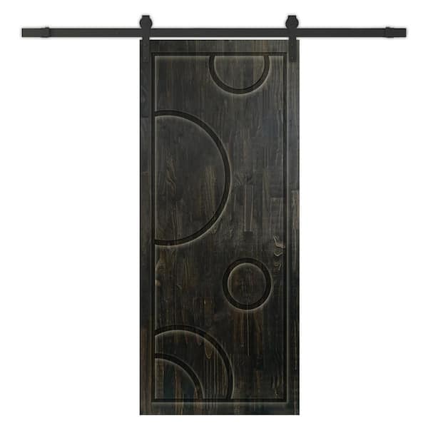 CALHOME 24 in. x 80 in. Charcoal Black Stained Pine Wood Modern Interior Sliding Barn Door with Hardware Kit