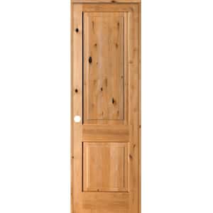 30 in. x 96 in. Rustic Knotty Alder Wood 2 Panel Square Top Right-Hand/Inswing Clear Stain Single Prehung Interior Door