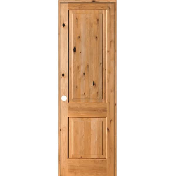Krosswood Doors 30 in. x 96 in. Rustic Knotty Alder 2-Panel Right Handed Clear Stain Wood Single Prehung Interior Door with Square Top
