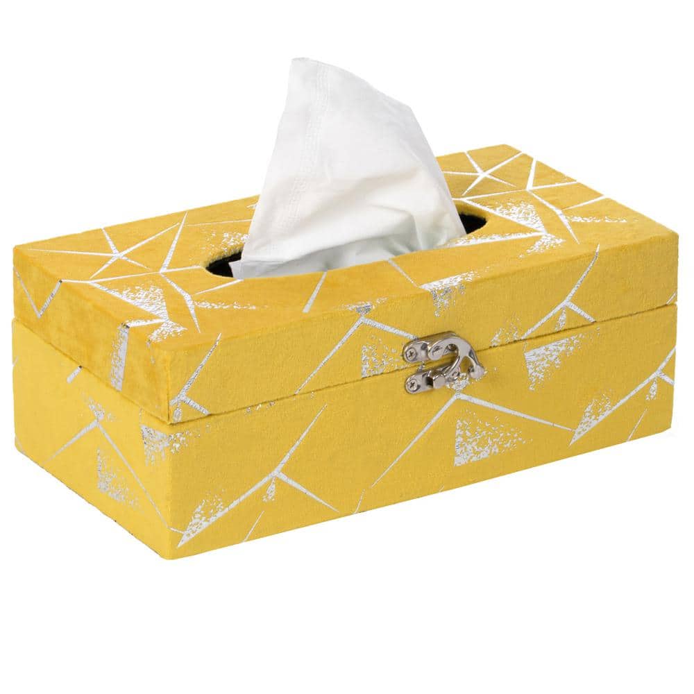 Vintiquewise Velvet Modern Paper Facial Tissue Box Holder, Yellow