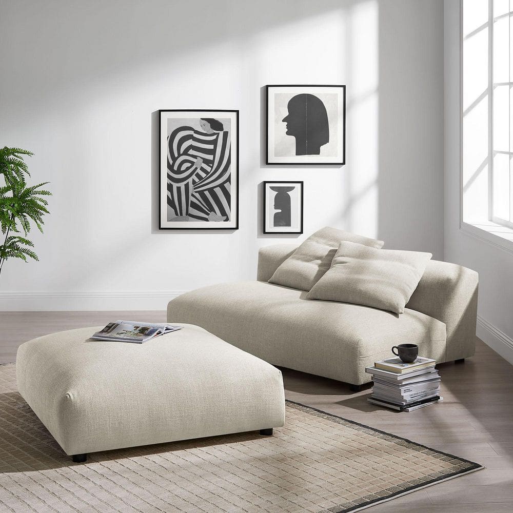 Solace 65.55 in. Armless 2-piece Fabric Modular with Ottoman Sectional Sofa in. Linen Gray